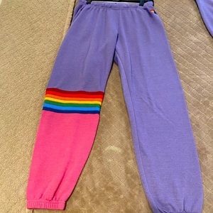Aviator Nation rainbow stitch sweatpants lavender